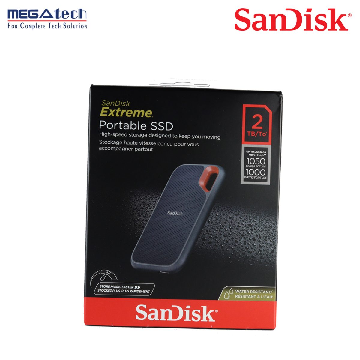 SanDisk Extreme Portable SSD 2 TB  1000MB/s R, for PC & MAC, Color Black
