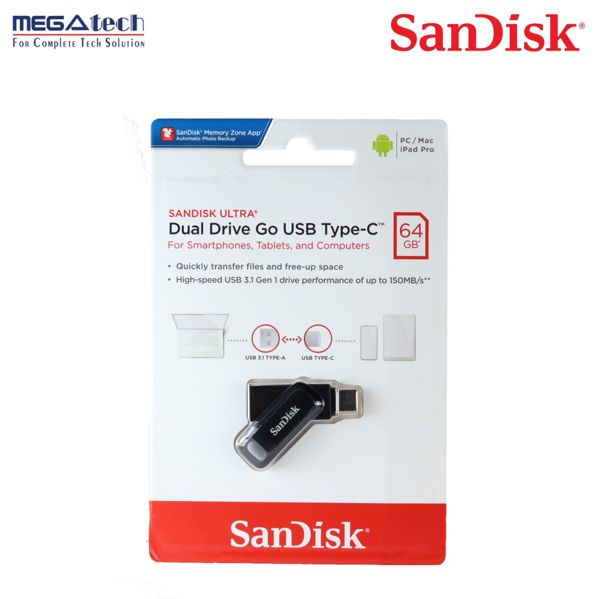 SanDisk 64GB Ultra Dual Drive Go USB Type-C Flash Drive, Black